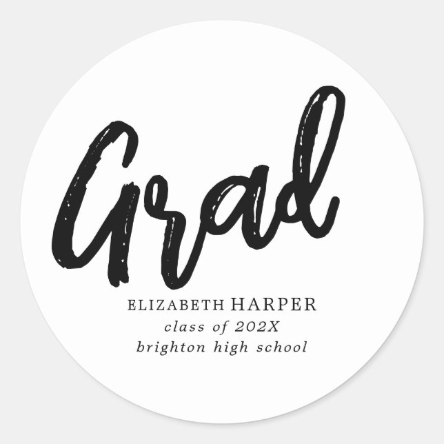 Modern Grad Brush Script Graduation  Classic Round Sticker (Front)