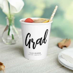 Modern Grad Brush Script Graduation Paper Cups