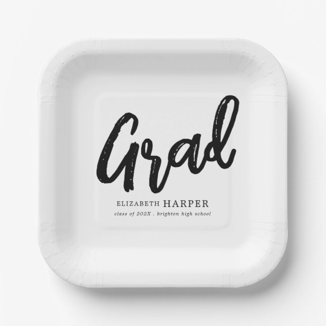 Modern Grad Brush Script Graduation  Paper Plate (Front)