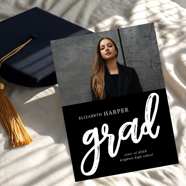 Modern Grad Brush Script Photo Graduation Announcement (Creator Uploaded)