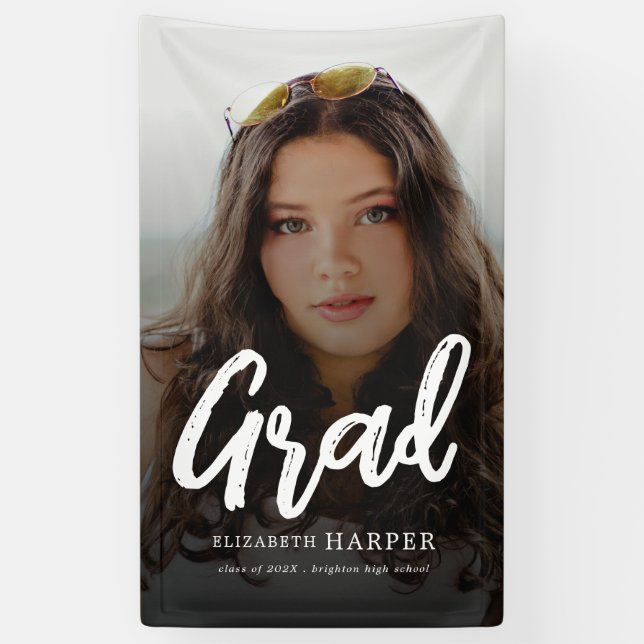 Modern Grad Brush Script Photo Graduation  Banner (Vertical)