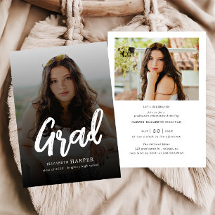 Modern Grad Brush Script Photo Graduation Invitation