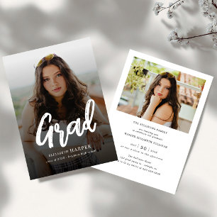 Modern Grad Brush Script Photo Graduation Invitation