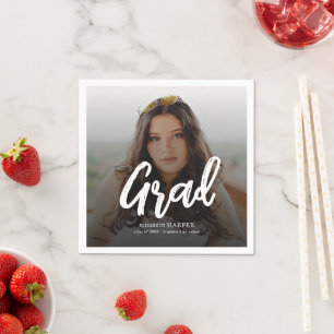 Modern Grad Brush Script Photo Graduation Napkin