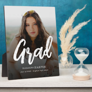 Modern Grad Brush Script Photo Graduation Plaque