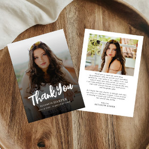 Modern Grad Brush Script Photo Graduation Thank You Card