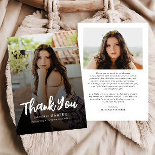 Modern Grad Brush Script Photo Graduation Thank You Card