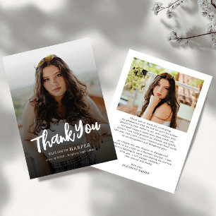 Modern Grad Brush Script Photo Graduation Thank You Card