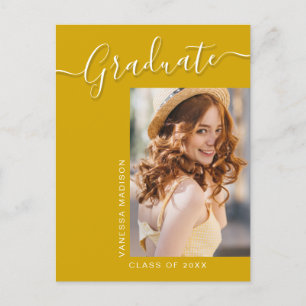 Modern Grad Canary Yellow 1 Photo Elegant Script Postcard