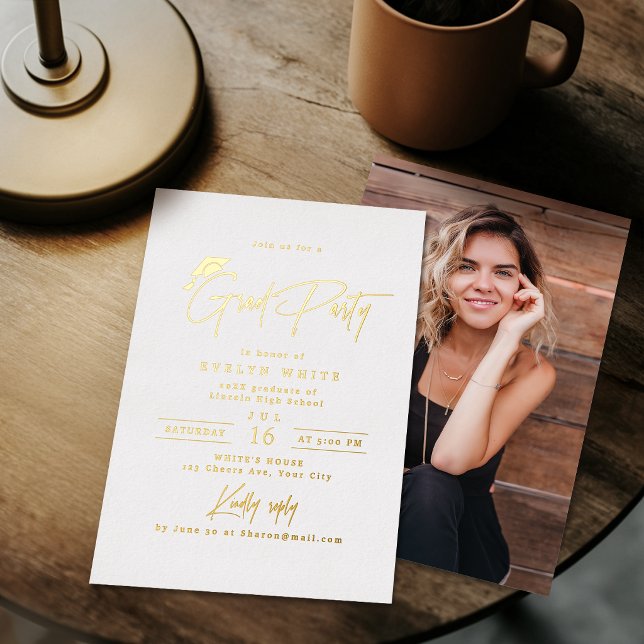 Modern Grad Cap Signature Script Simple Graduation (Modern Grad Cap Signature Script Simple Graduation Foil Invitation)