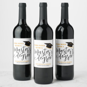Modern Grad Cap Tassel Elegant Master's Degree  Wine Label