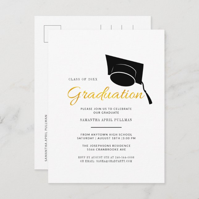 Modern Grad Cap Typography Graduation Party Invitation Postcard (Front/Back)