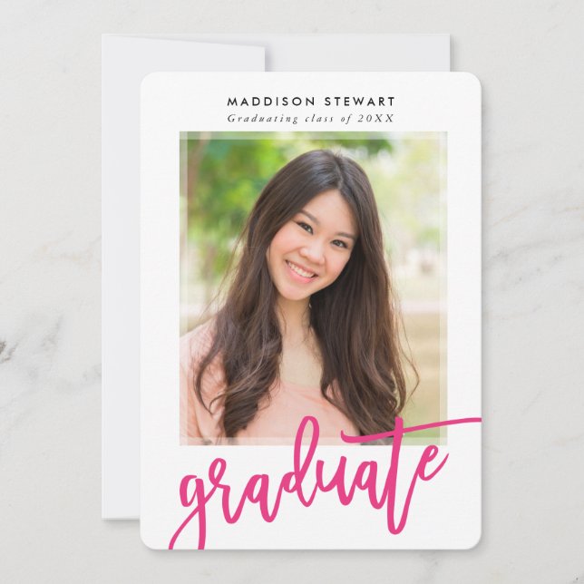 MODERN GRAD chic photo modern calligraphy pink Invitation (Front)