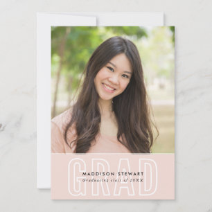 MODERN GRAD chic photo outline overlay blush pink Invitation