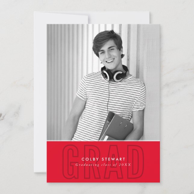MODERN GRAD chic photo outline overlay red Invitation (Front)