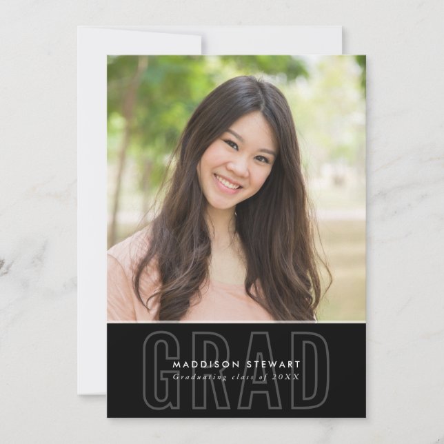 MODERN GRAD chic photo outline type overlay Invitation (Front)