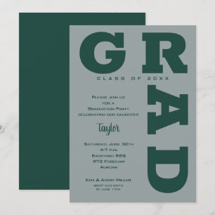 Modern GRAD Dark Green Grey Graduation Invitation