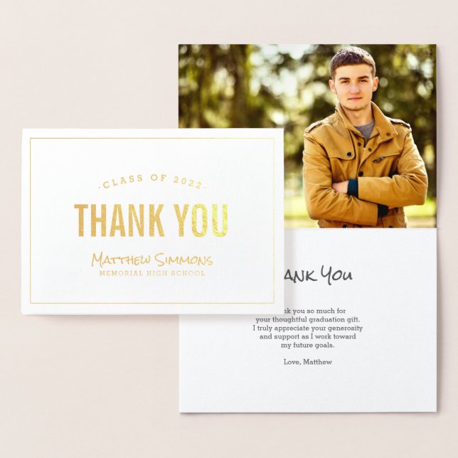 Modern Grad Gold Foil Photo Thank You Card (Display)