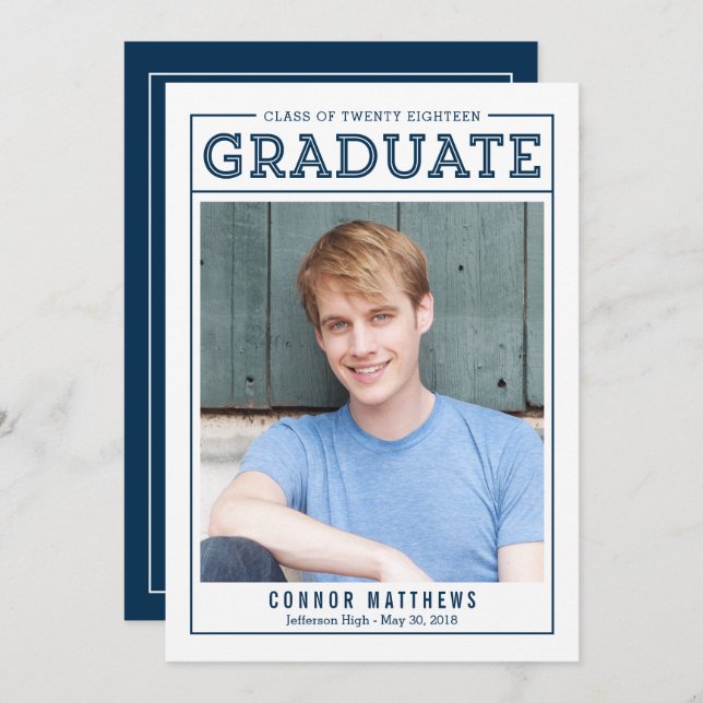 Modern Grad Graduation Announcement Invitation (Front/Back)