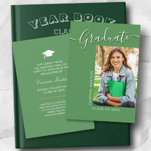 Modern Grad Green 1 Photo Elegant Script Announcement