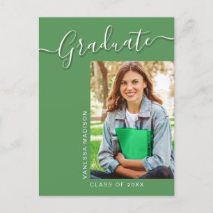 Modern Grad Green 1 Photo Elegant Script Postcard