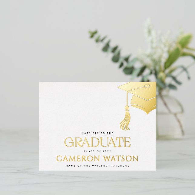 Modern Grad Hat Tassel Graduation Foil Postcard (Standing Front)