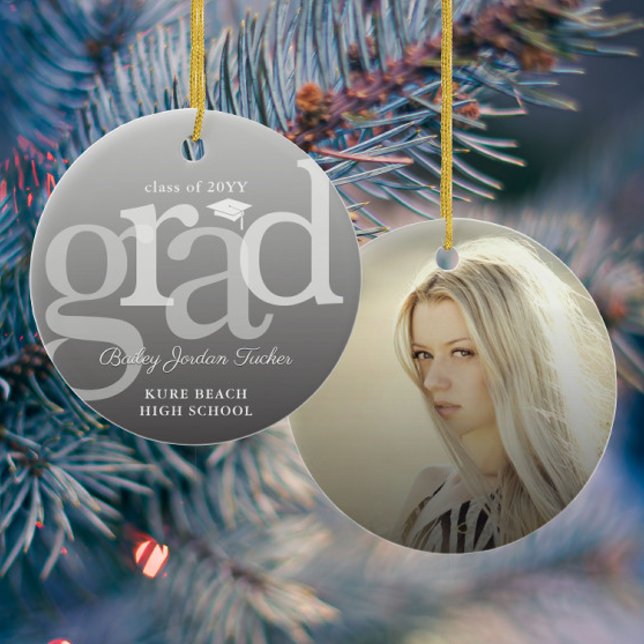 Modern GRAD Ombre Overlay Graduation Ceramic Tree Decoration (Creator Uploaded)