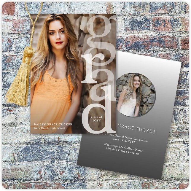 Modern GRAD Overlay Grey Graduation Announcement (Creator Uploaded)