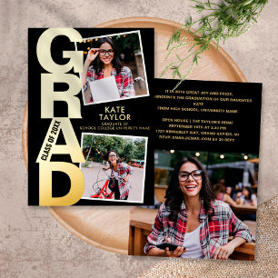 Modern Grad Party 3 Photo Black And Gold