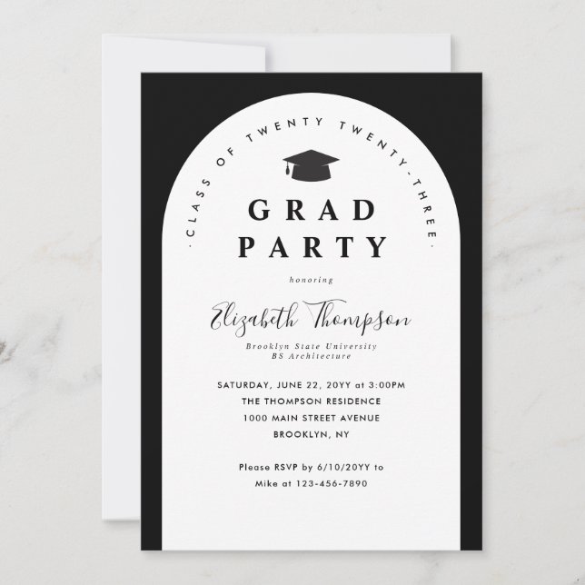 Modern GRAD PARTY Arch Graduate Cap Graduation Invitation (Front)
