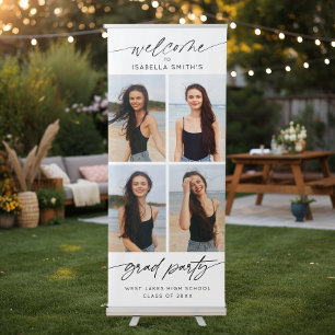 Modern Grad Party Welcome Script Photo Collage Retractable Banner