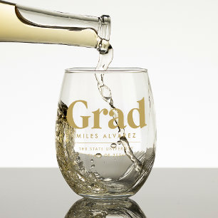 Modern Grad Personalised Graduation Class of 2025 Stemless Wine Glass