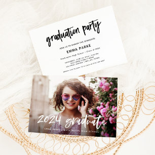 Modern Grad   Photo and White Handwritten Text Invitation