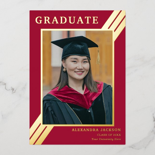 Modern Grad Photo Burgundy Red Gold (Front)