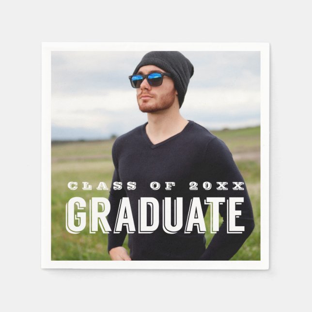 Modern Grad Photo Personalised Graduation Napkin (Front)