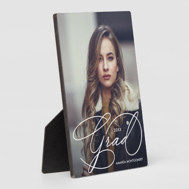 Modern Grad Script Photo Graduation Plaque (Side)
