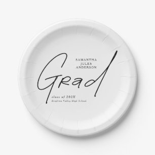 Modern Grad Script Typography Graduation Paper Plate