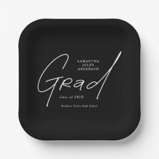 Modern Grad Script Typography Graduation Paper Plate
