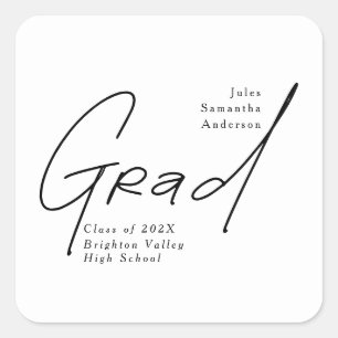 Modern Grad Script Typography Graduation Square Sticker