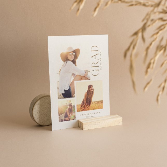 Modern Grad Type 3 Photo Collage Gold Announcement (Creator Uploaded)