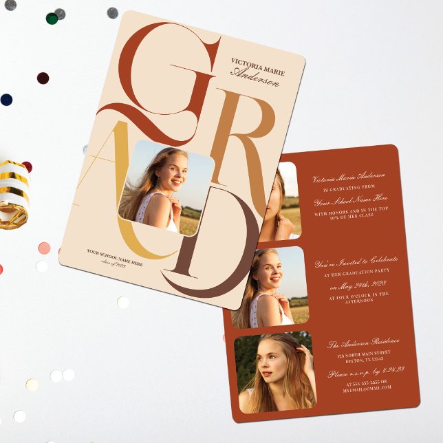 Modern Grad Typography Photo Graduation Invitation (Creator Uploaded)