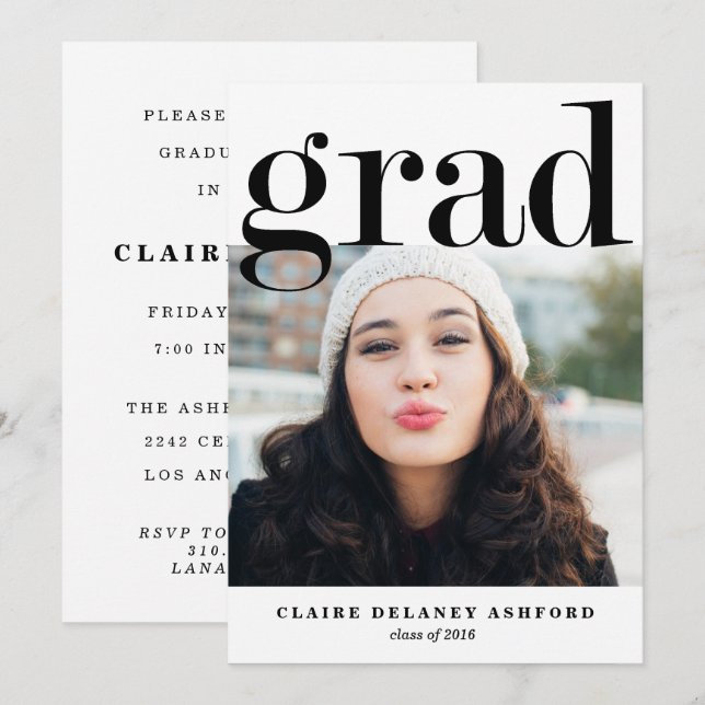 Modern Grad Typography Photo Invitation (Front/Back)