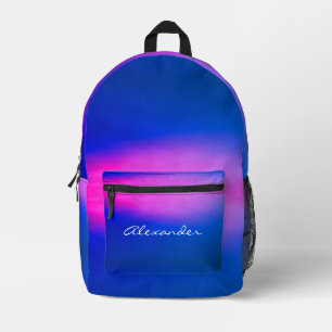 Modern Gradient Aurora Effect Blue Hot Pink Name Printed Backpack