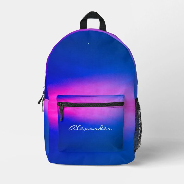 Modern  Gradient  Aurora Effect Blue Hot Pink Name Printed Backpack (Front)