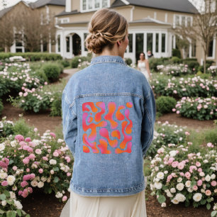 Modern Gradient Blobs Pattern in Pink and Orange Denim Jacket