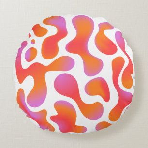 Modern Gradient Blobs Pattern in Pink and Orange Round Cushion