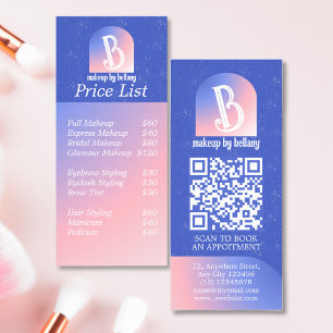 Modern Gradient Blue Pink Monogram Makeup Artist Rack Card