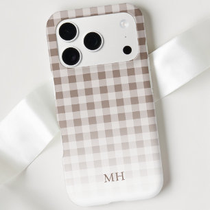 Modern Gradient Brown Gingham Minimal Monogram