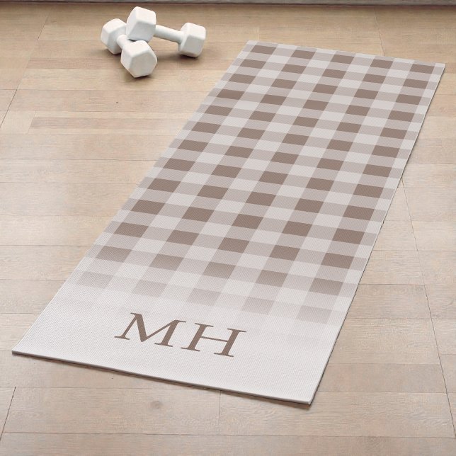 Modern Gradient Brown Gingham Minimal Monogram Yoga Mat (Modern Gradient Brown Gingham Minimal Monogram Yoga Mat)