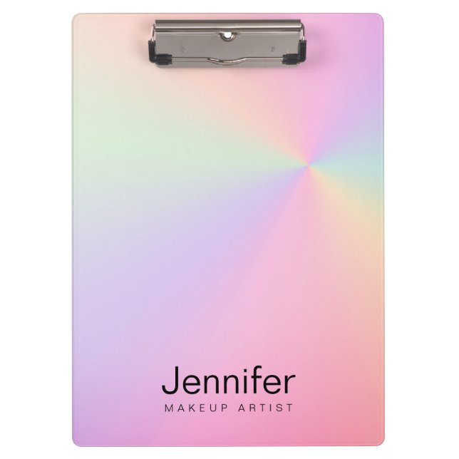 Modern gradient colorful holographic makeup artist clipboard (Front)